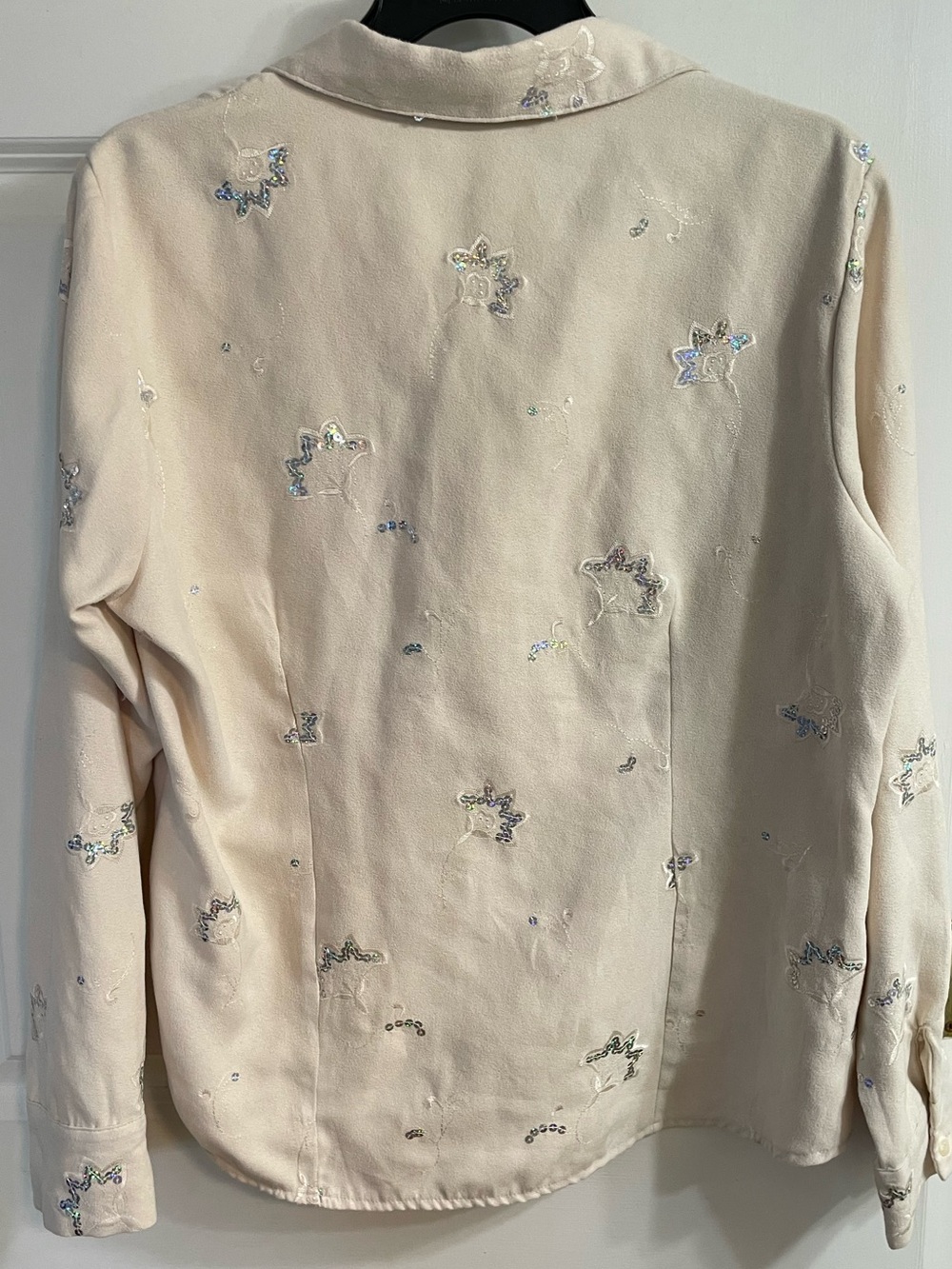 Vintage Lemon Grass Studio Sequin Floral Blouse Cream Polyester Button Up L - Picture 6 of 8